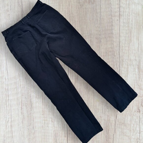 ST JOHN SPORT Marie Gray Black Cotton Blend Stretch Pants Gold Tone Trim 12 - Picture 2 of 5
